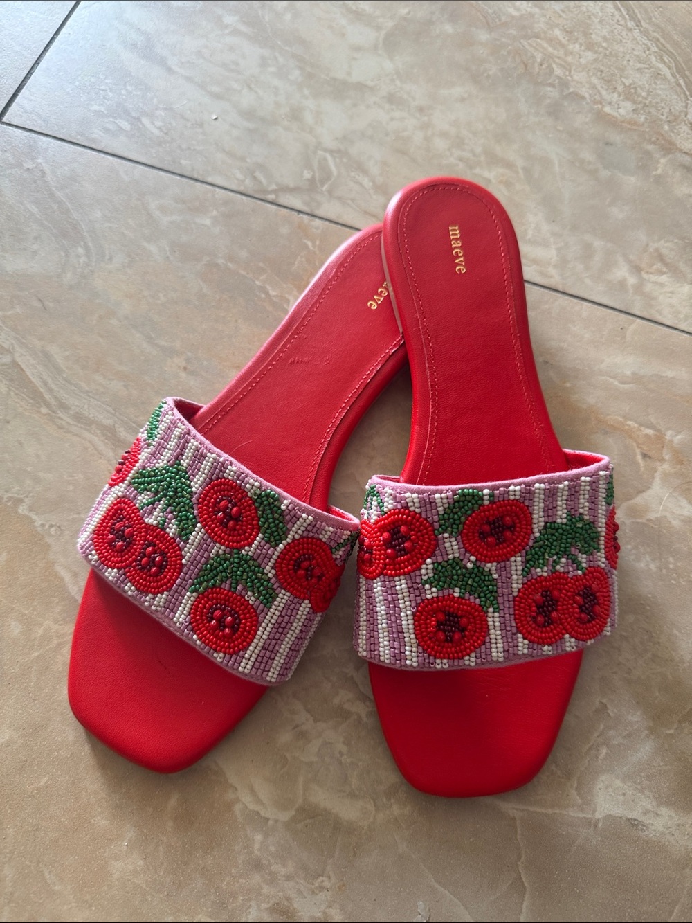 maeve x Anthropologie cherry slider sandal shoes red and pink size 39 // US 8 - Picture 2 of 6